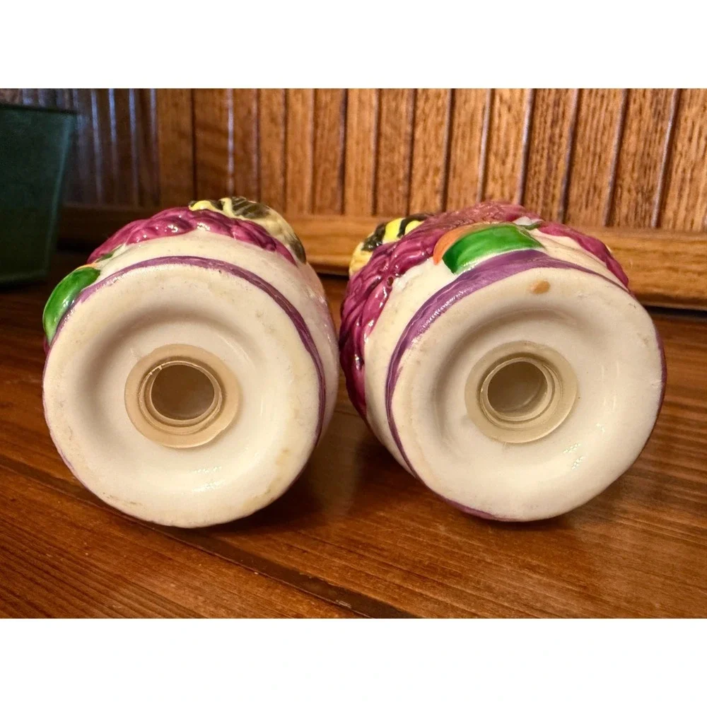 Vintage Ceramic Bee & Purple Flower Salt Pepper Shakers Set Cottagecore